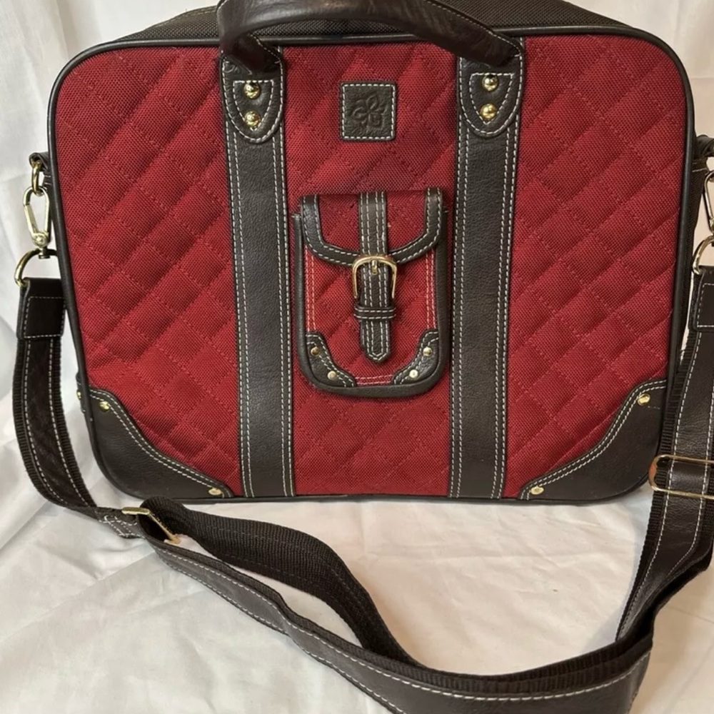 Clark & Mayfield Red Quilted Canvas Faux Leather Laptop Bag
